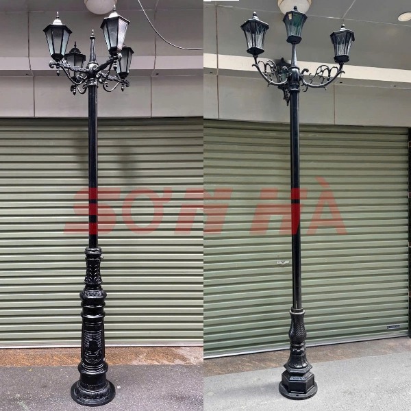 Cột đèn sân vườn 4 bóng lắp đầu đèn chùa